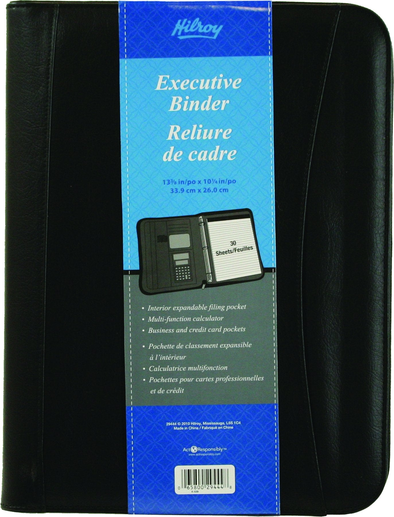 Hilroy 1-Inch Executive Binder, 10-1/4" x 13-3/8", Black (29444)