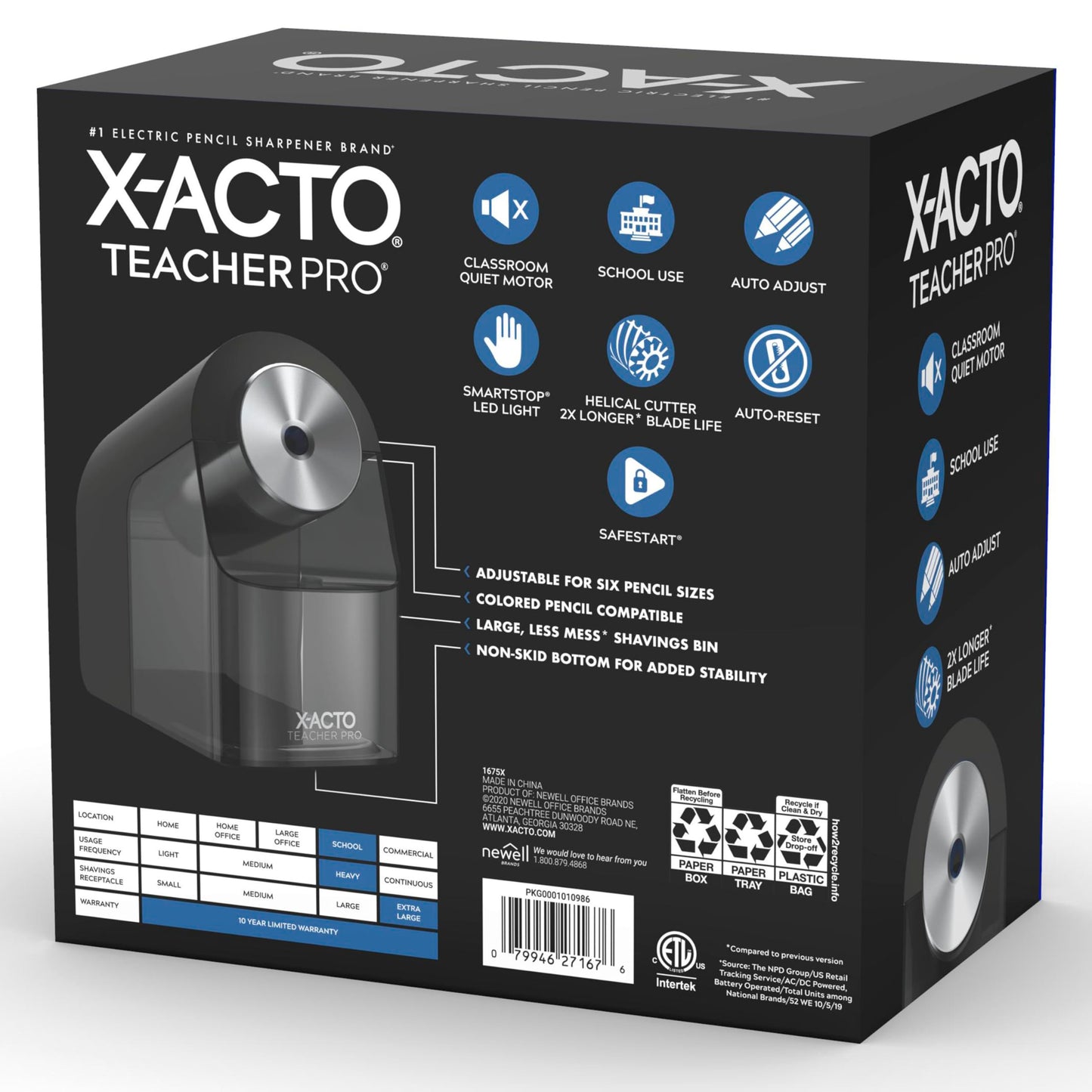X-ACTO Electric Pencil Sharpener, Heavy Duty Pencil Sharpener for School, Black, 1 Count