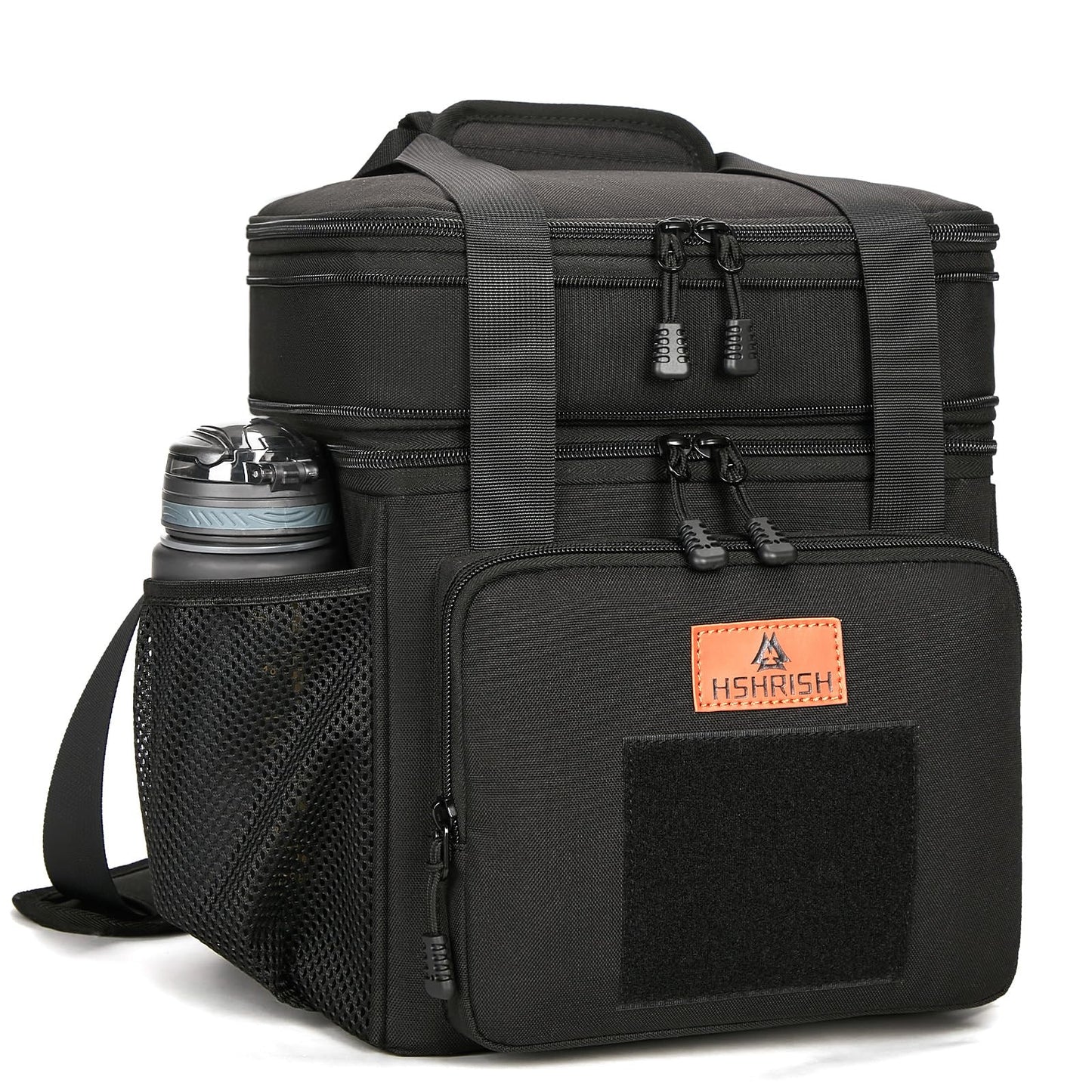 Double Deck Large Tactical Lunch Bag for Adults, Leakproof Insulated Lunch Bag with Shoulder Strap, Lunch Cooler Box for Men Work Outdoor Picnic Trips,Black