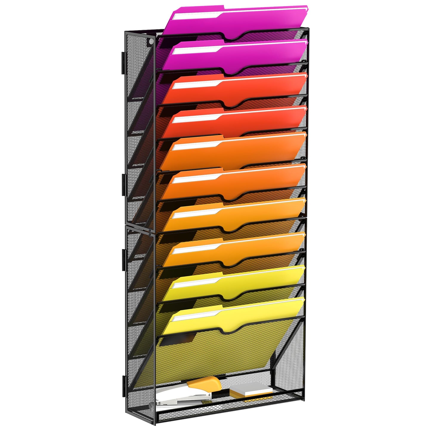 JMHUD Wall File Organizer, 11-Tier Mesh Hanging File Organizer for Papers, Folders, Files Clipboard & Magazine Organization, Assembly Needed, Ideal Wall Organizer for Office Home, Black