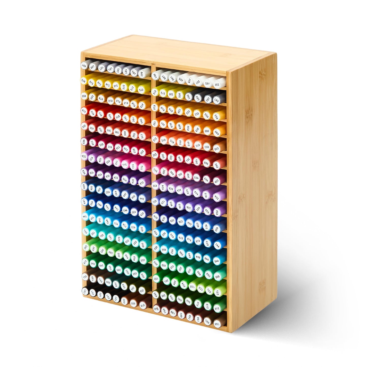 MEEDEN Bamboo Marker Storage Organizer : Desktop Storage Holder for 224 Markers, Pens, Pencils - Large Art Stationary Organizer Rack with 32 Compartments for Desk, Home, Classroom, Office
