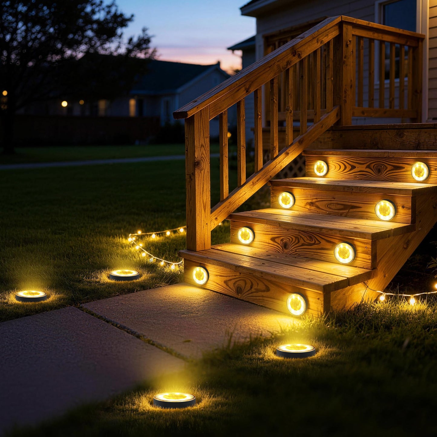 Joomer 12 Pack Solar Ground Lights, 2-in-1 Solar Lights Outdoor Waterproof Solar Powered Disc Lights Landscape Garden Lighting Light for Patio Pathway Lawn Yard Driveway Walkway Deck Step (Warm White)