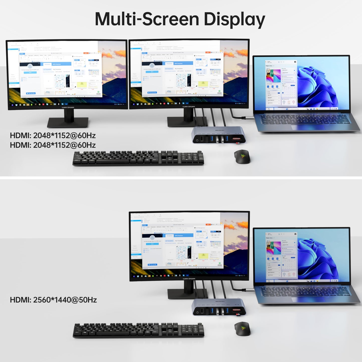 BENFEI DisplayLink 12-in-1 USB 3.0 Universal Docking Station with Dual HDMI Display/6*USB Ports/SD/TF Card Reader/Gigabit Ethernet Network/3.5mm Female Headphone Jack Compatible with Windows and Mac