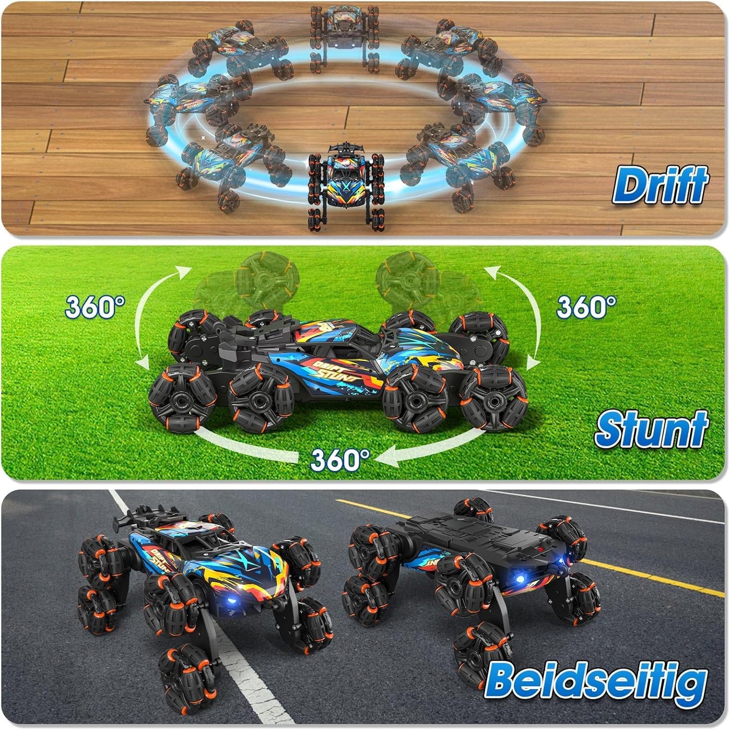 8WD Gesture Sensing Road Stunt Car, Remote Control Cars with LED Light, Music and Spray, Drift RC Car Toys Gifts for 6-12 Years Old Boys Girls