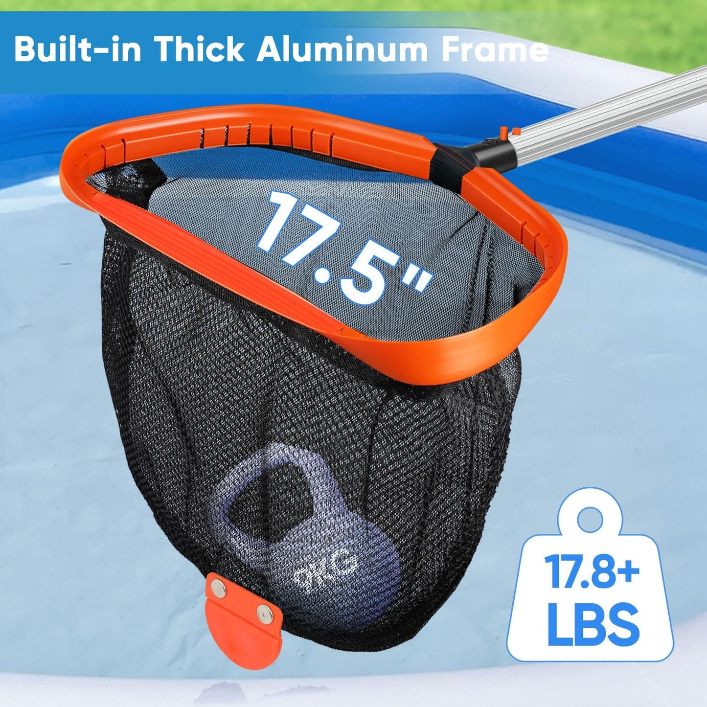 45CM Pool Skimmer Net with 10 FT(300CM) Aluminum 8 Sections Detachable Pool Poles, Heavy Duty Double Layer Pool Net with 1.1mm Thick Pole for Cleaning, Pool Leaf Rake for Above Ground & Inground Pools
