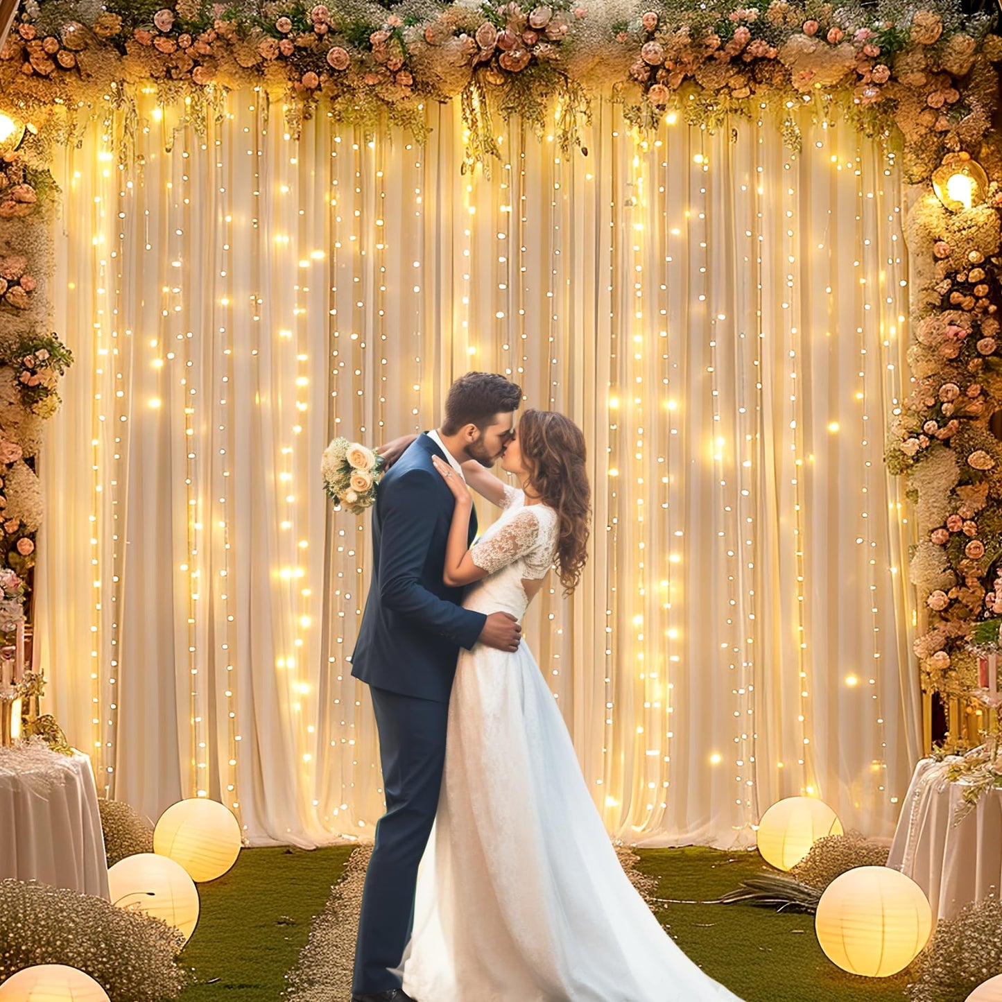 10x10 Champagne Backdrop Curtain for Parties Wedding Baby Shower Wrinkle Free Photo Curtains Backdrop Drapes Fabric Decoration for Bridal Shower 5ft x 10ft,2 Panels