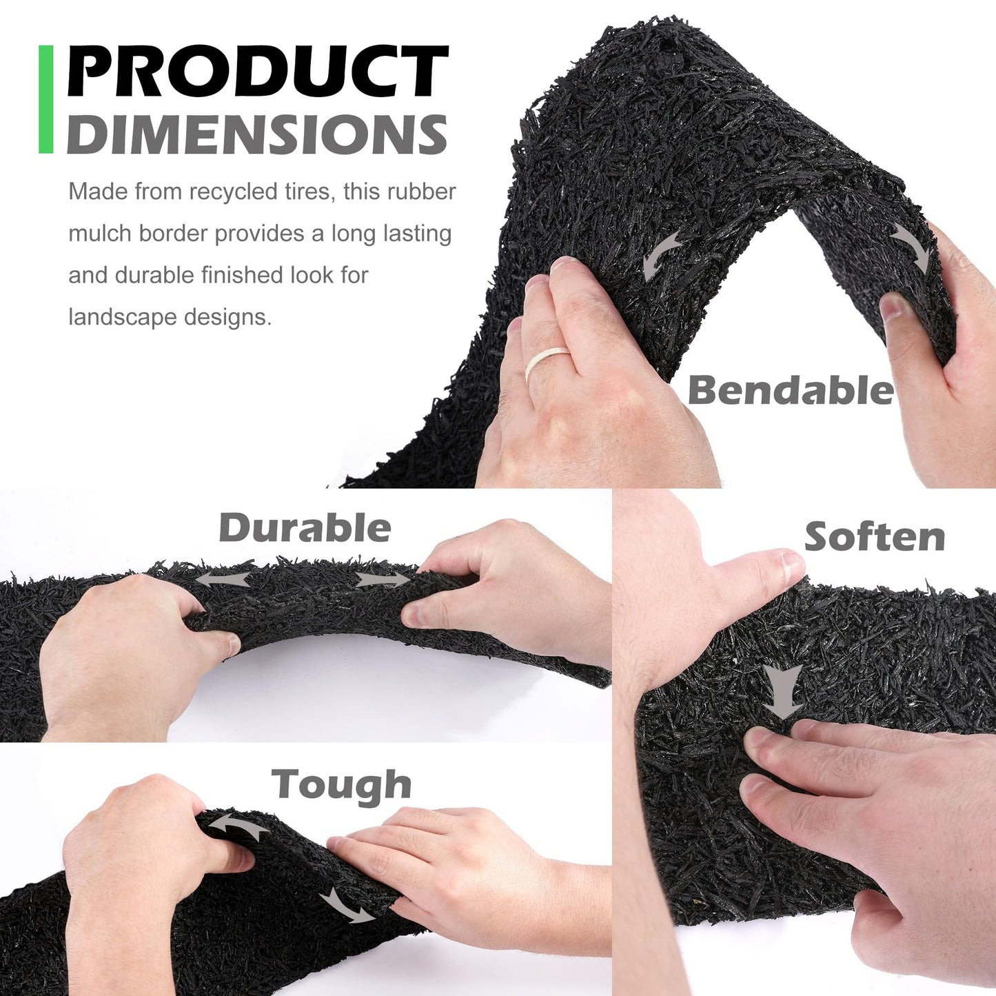 140'' x 5.5" Natural Mulch Roll for Landscaping - Black Double Sided Rubber Mulch Roll - Permanent Garden Edging Barrier Mat for Walkway Pathway Plants,Vegetables and Flowers