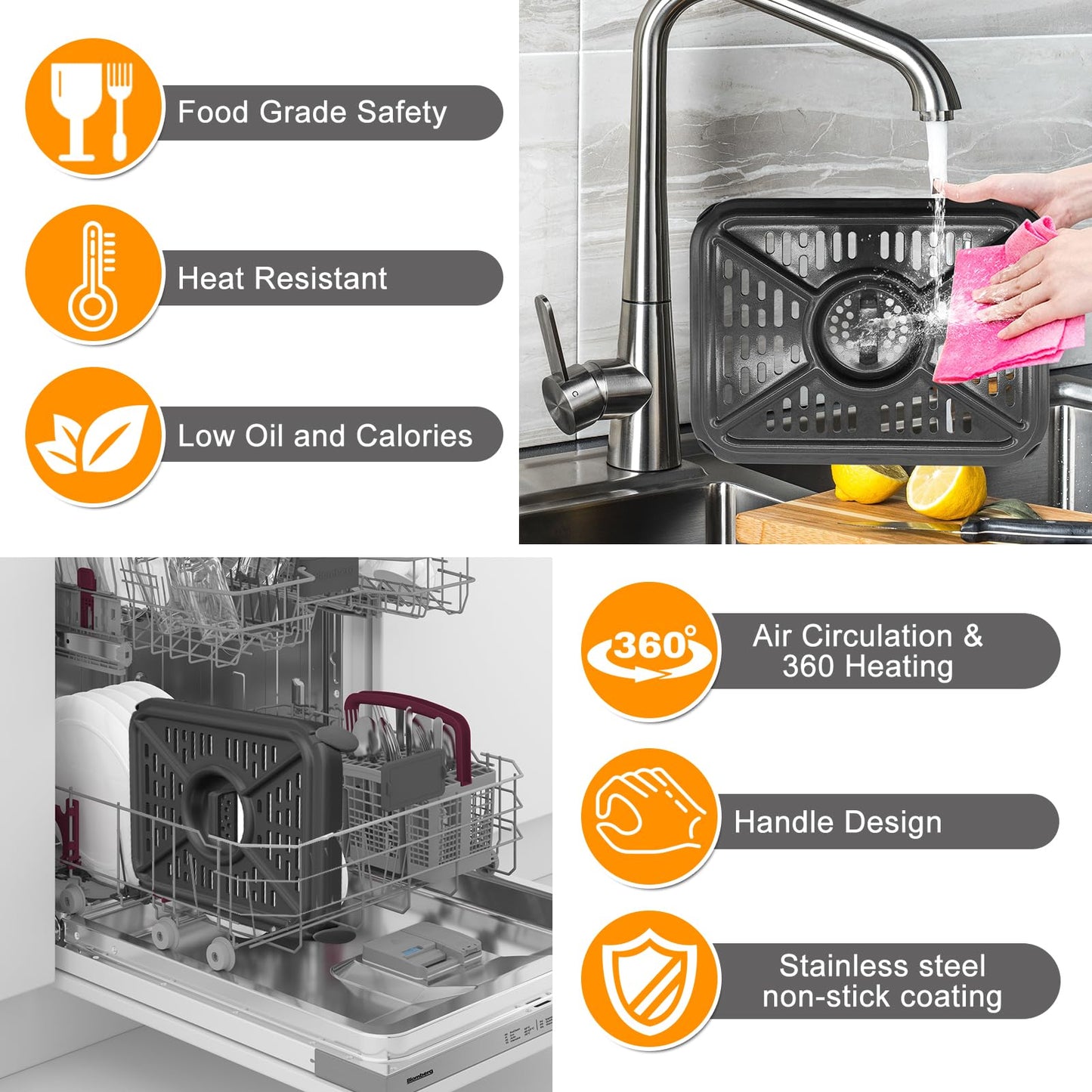 Air Fryer Grill Pan for Ninja Foodi DZ401 DZ550 10QT DualZone Air Fryers, Replacement Air Fryer Crisper Plate Grill Plate Tray Accessories with Rubber Bumpers, Dishwasher Safe