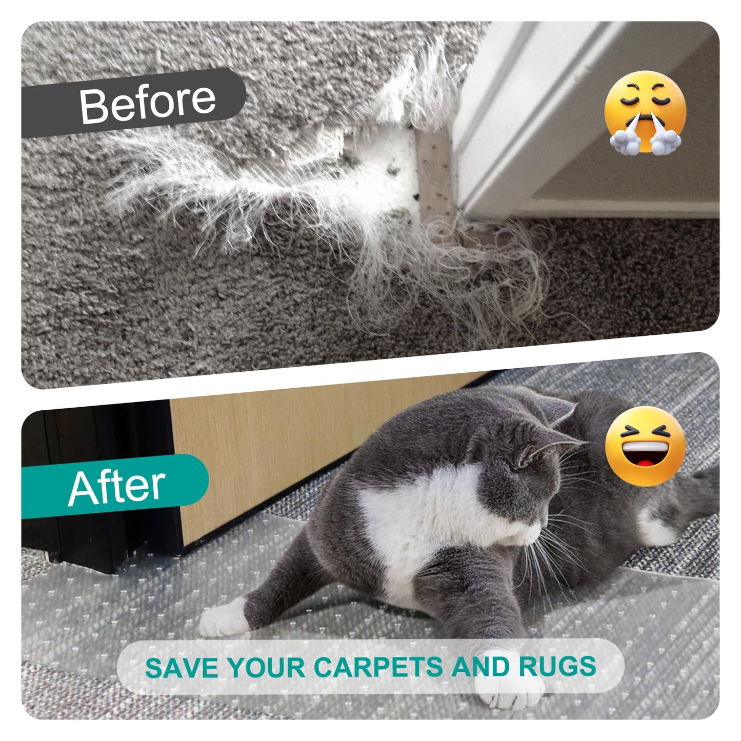 KHS 8.2FT Plastic Carpet Protector for Pets, Carpet Scratch Stopper, Non-Slip Doorway Protector Cat, Easy to Cut Cat Scratch Mat, Plastic Runners to Protect Mat