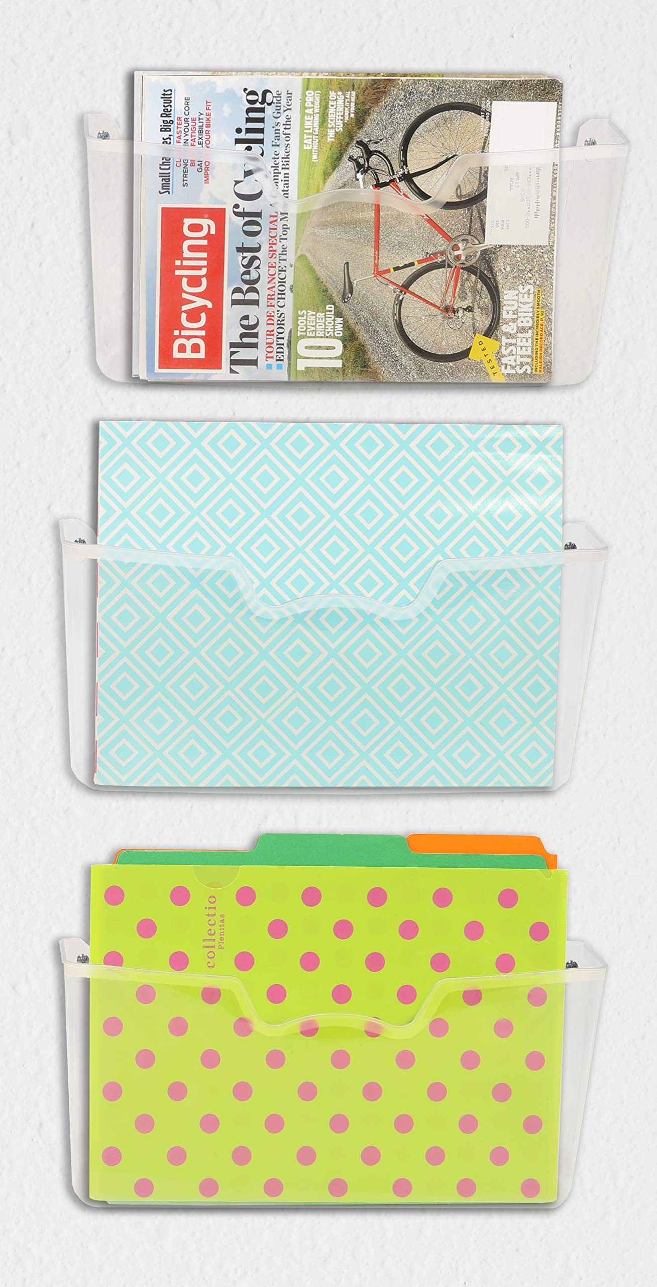 Simple Houseware Clear Plastic Single Pocket Wall Mount for Hanging File Holder, 3 Packs