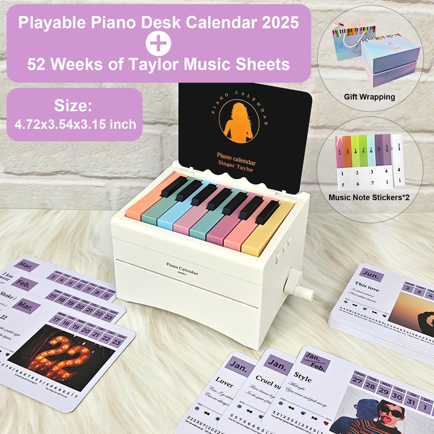 Piano Calendar 2026 Desk Calendar, Playable Piano Desk Calendar 2026, Swift Mini Piano Calendar With 52 Weeks of Music Sheets, Mini Piano Calendar 27 Cards Gifts for T Swift Fans Home Decor - White