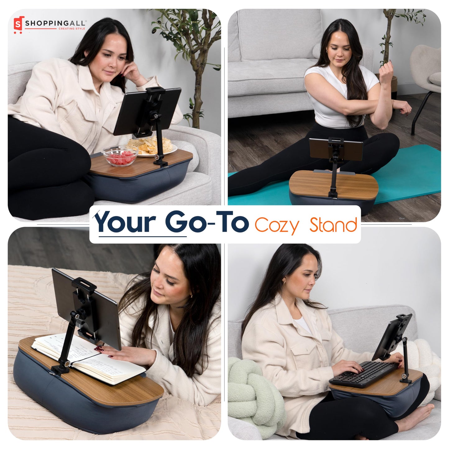 SHOPPINGALL Lap Desk Beanbag Adjustable Tablet Holder Cushion Pillow Stand Compatible with Kindle, Tablet or Smartphone Between 4.7"-13" inches Lap Desk for Bed - SA-LDT-Gray