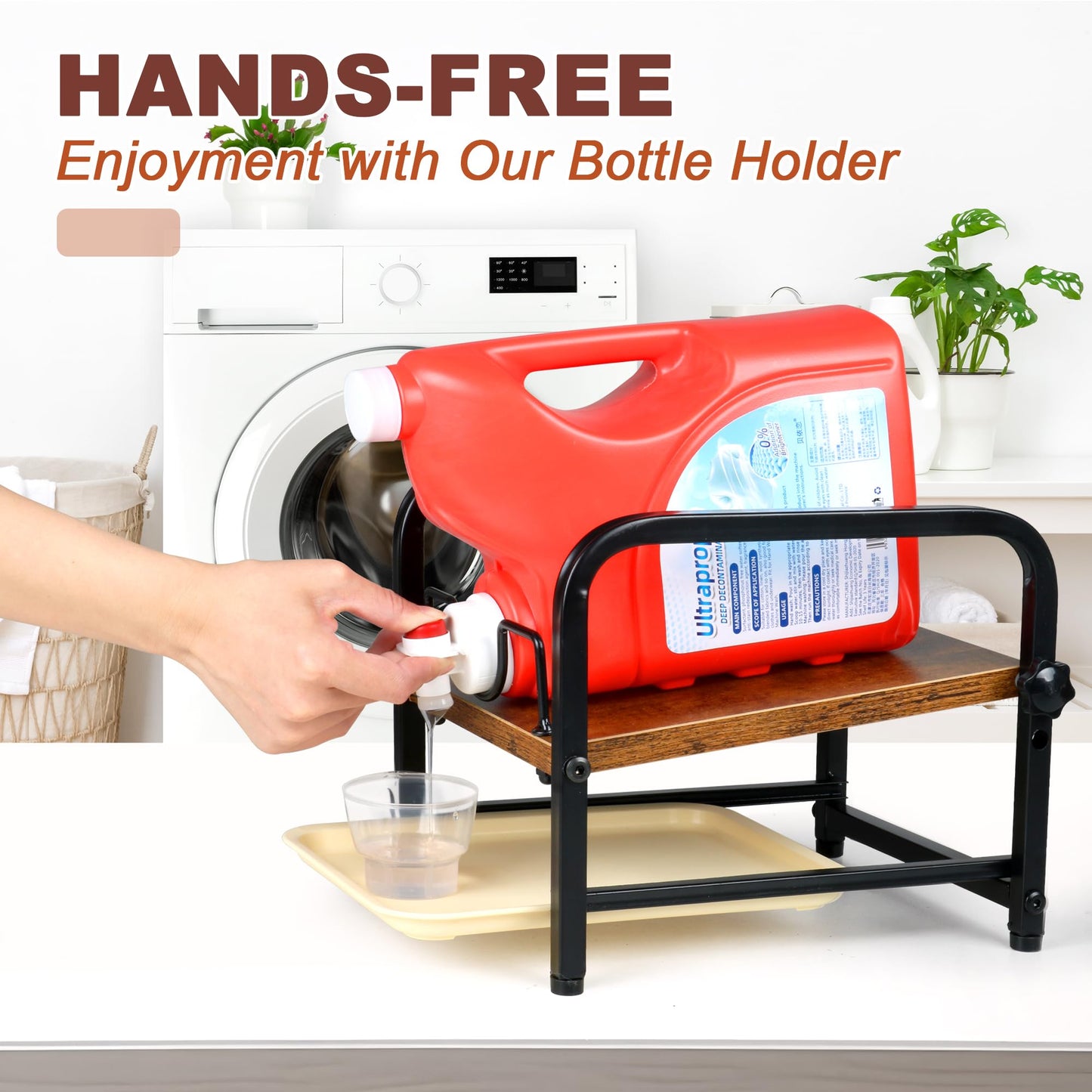 Laundry Detergent Holder & Laundry Detergent Soap Dispenser - Liquid Laundry Detergent Organizer with Drip Tray & Adjustable Tilting Board, for Laundry Room Organization and Storage,Black