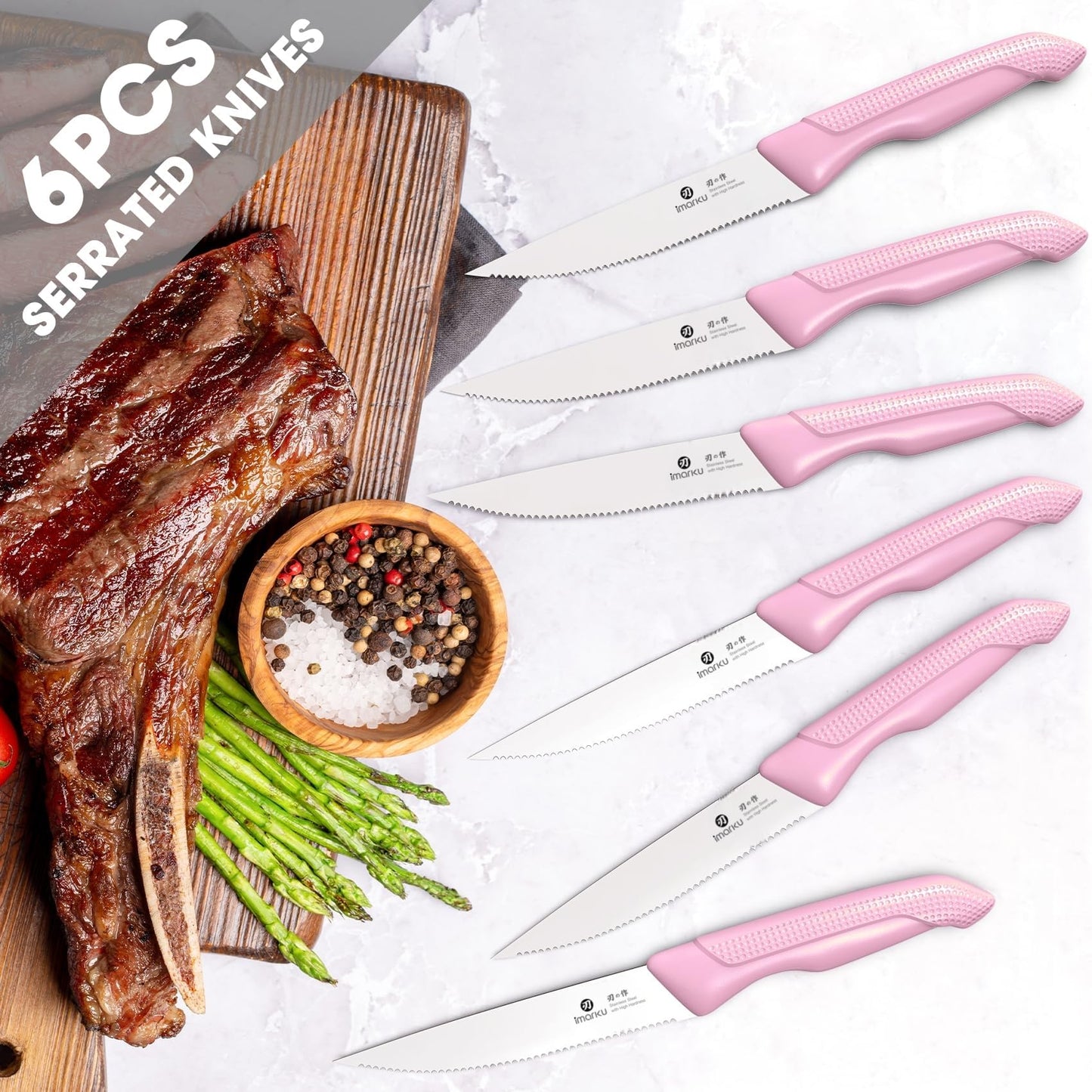 imarku Knife Set with Block, Sharp Knife Set with Built-in Sharpener, 14 PCS Japanese Stainless Steel Kitchen Knife Set, Dishwasher Safe, Pink, Ideal Home Cooking Gift for Mom