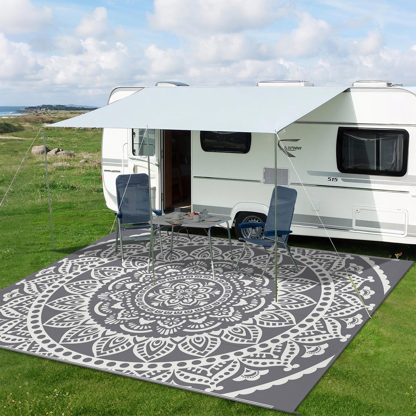 Bsmathom Waterproof Outdoor Rug 8'x10' Reversible Boho Plastic Straw Patio Deck Camping Rugs, Indoor Outdoor Portable RV Mat Clearance Carpet for Outside, Porch, Balcony, Backyard, Beach, Pool
