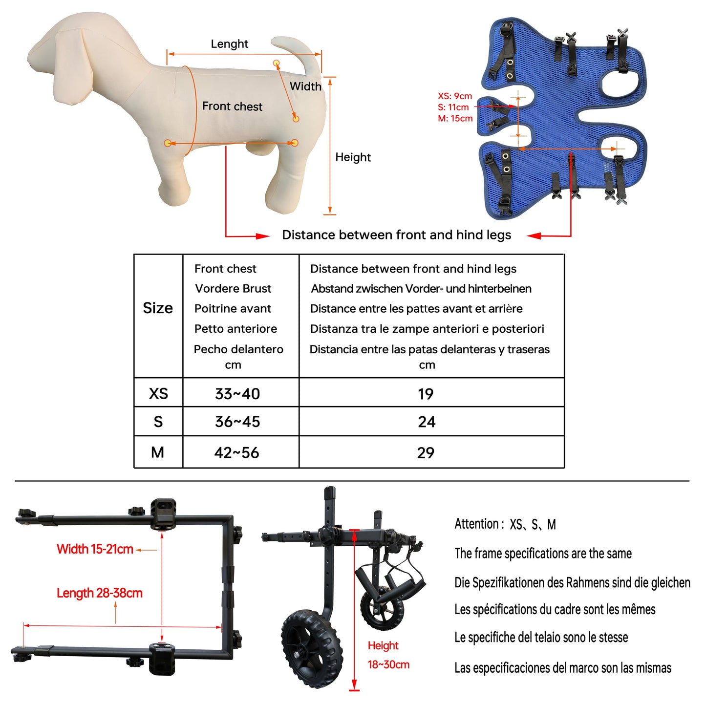 KAJILE Folding and Adjustable Two-Wheel Pet Pram, Wheelchair for Dogs, Rear Limb of Pet Rehabilitation,Blue,S