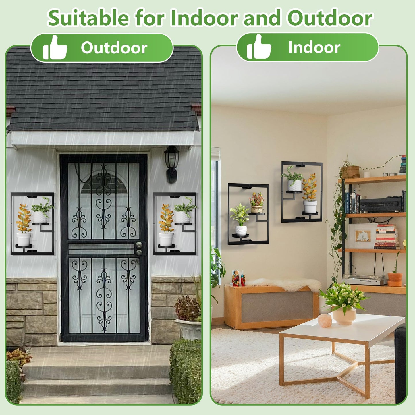 2 Pack Picture Frame Wall Plant Holder, Window Plant Hanger Indoor Wall Mount, Metal Hanging Planter, ATSKIM Flower Stand Floating Shelves Decor for Living Room Balcony (Black)