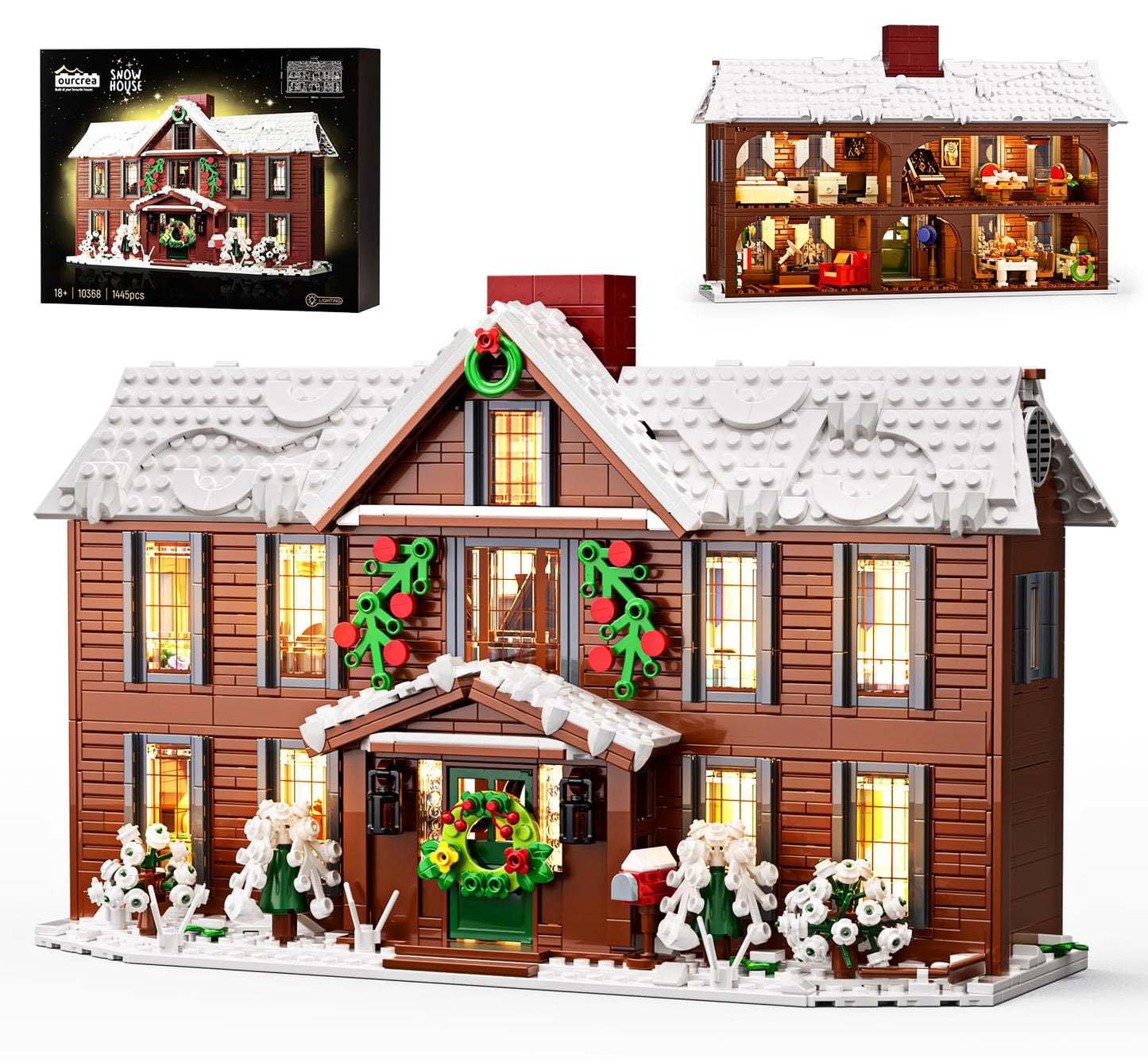 Christmas Little Women House Building Set with LED Light,Christmas Holiday Winter Snow House Kit,Compatible with Lego,Snow Village Building Blocks Model Toys,Christmas or Festival Gifts(1445 PCS)