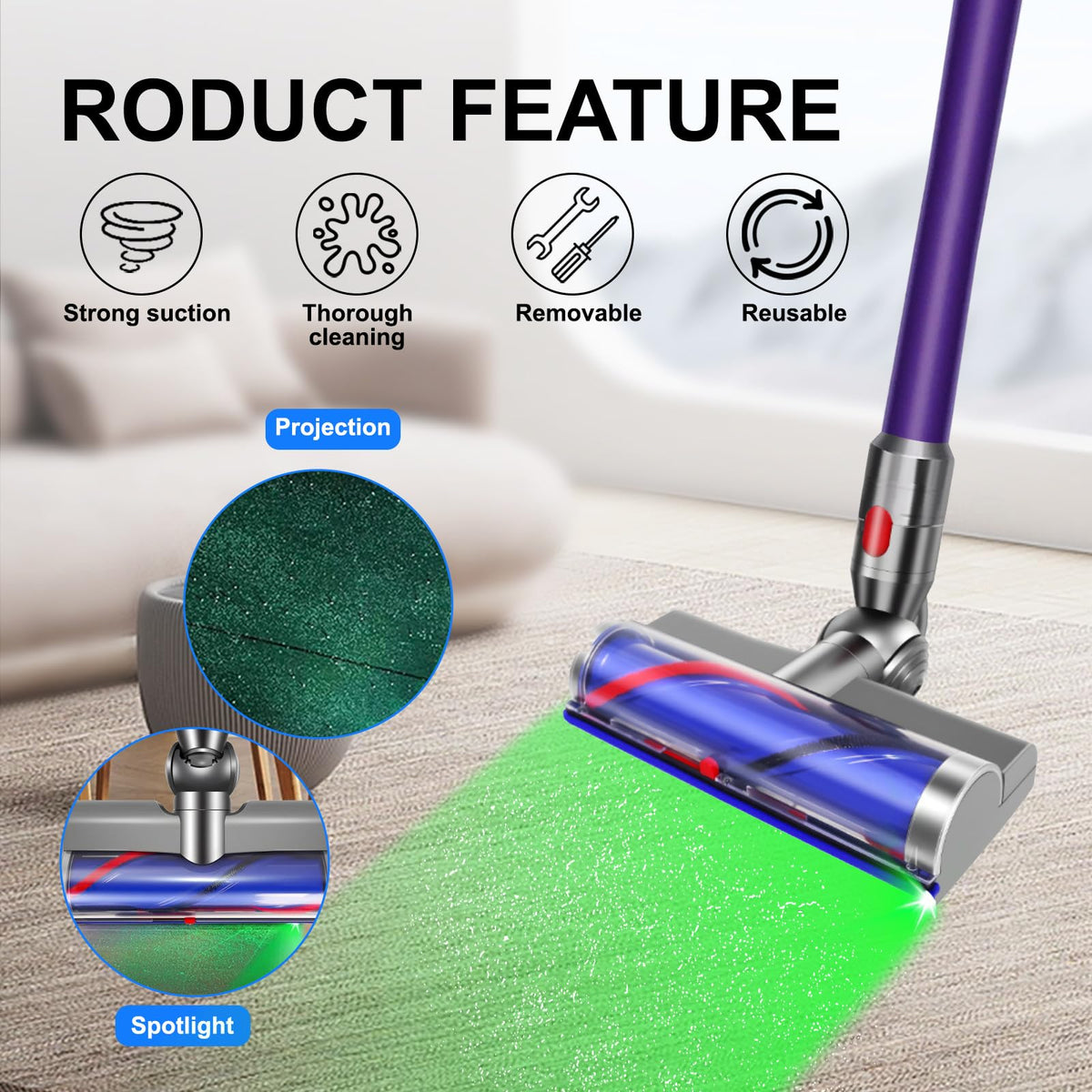 LHCOEEO LED Brush Head Replacement for Dyson V7 V8 V10 V11 V15 Vacuums