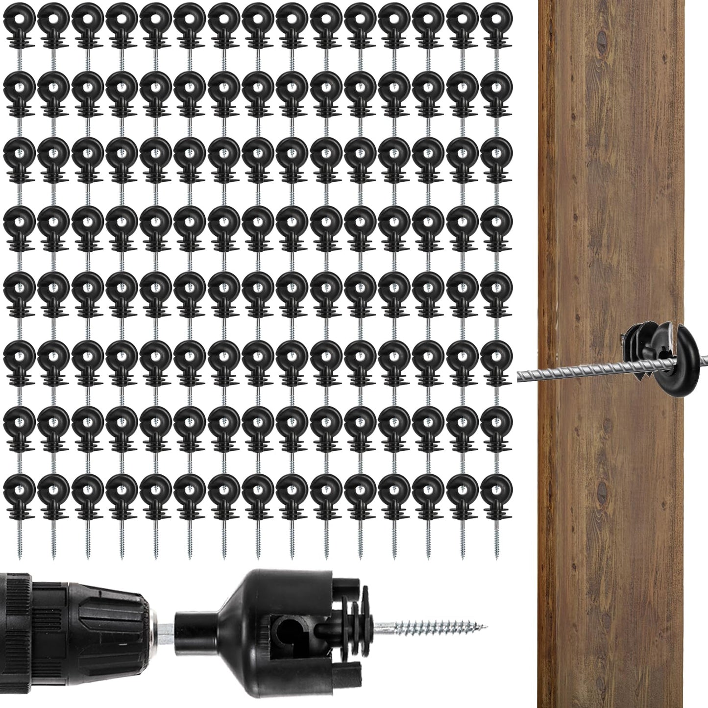 Cididu 120 Pack Electric Fence Insulator, Fence Ring Post Insulator, Screw-in Insulator with Insulator Socket Tool, Wood Post Insulator Grid System Accessories for Farm Animal Agricultural Fencing