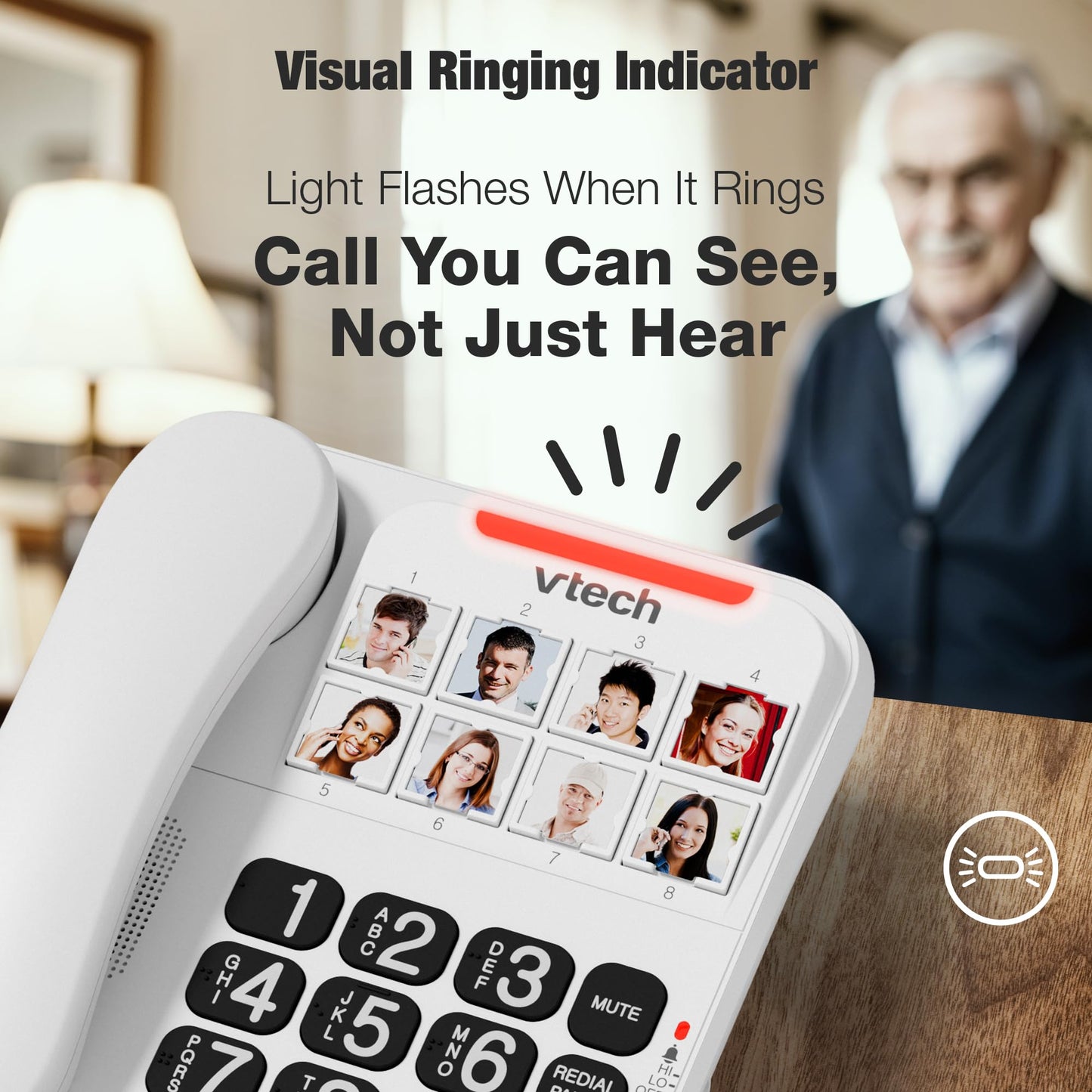 VTech Corded Phone with Oversized High-Contrast Buttons, 8 Photo Speed Dial, Large Buttons, Talking Digits for Seniors, Visual Ringer, Full-Duplex, Earpiece and Speakerphone Volume Control | SN1117