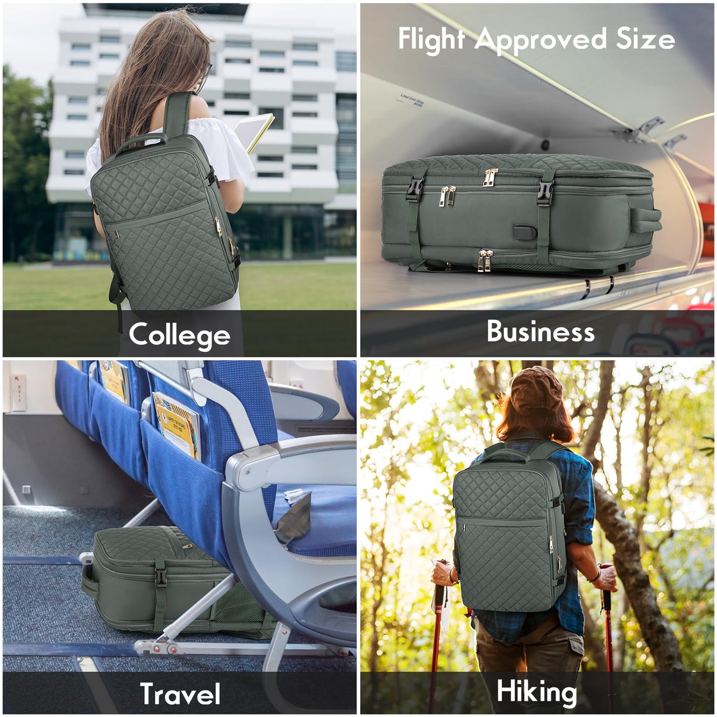 MOMUVO Large Travel Backpack Women, Flight Approved Carry On Backpack, Water Resistant Anti-Theft Casual Daypack School Bag,17.3 inch,Olive Green
