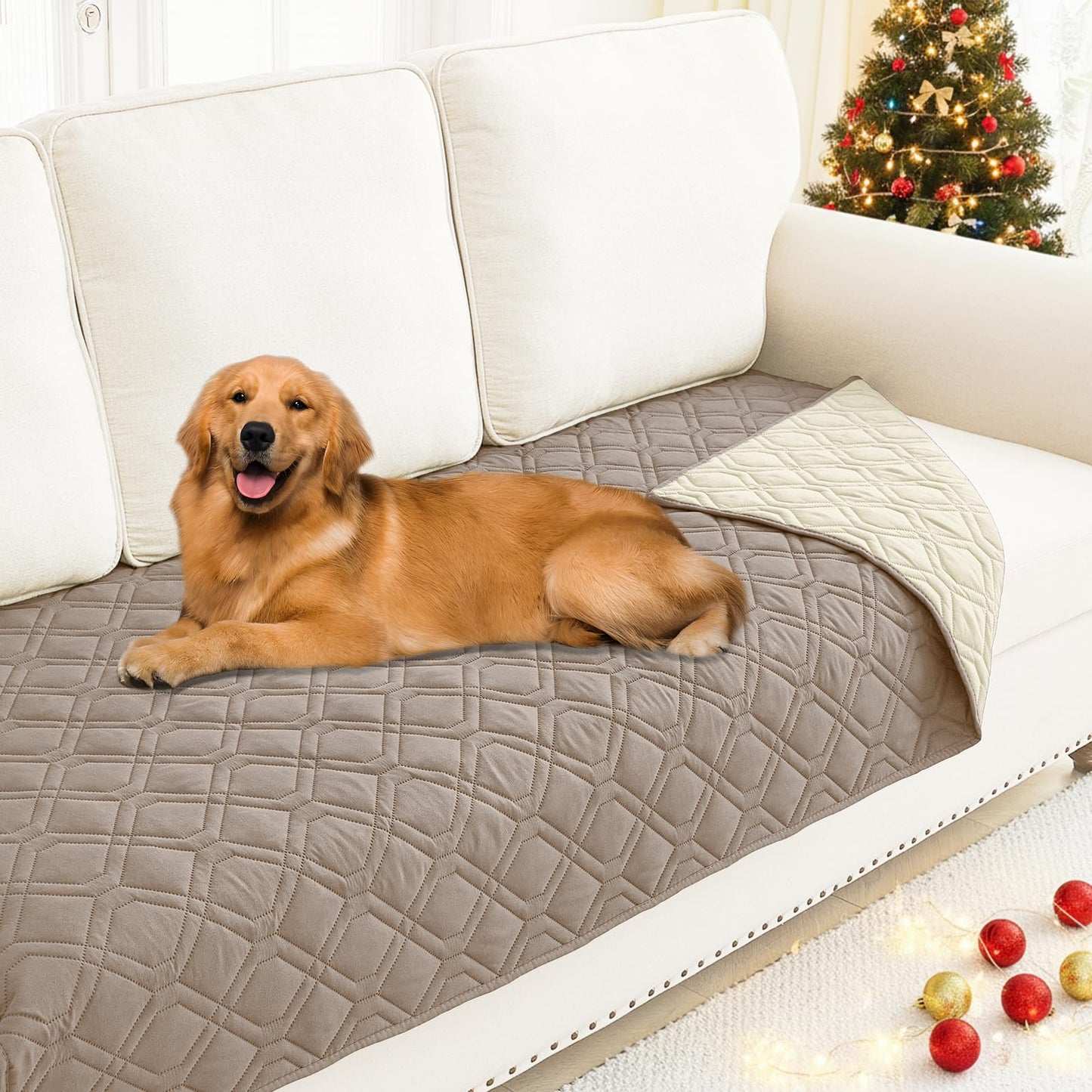 Smiry Waterproof Dog Blanket, 30x70 Inch Soft Pet Bed Cover Reversible, Washable Sofa Couch Furniture Protector for Small Medium Large Dog Puppy Cat, Taupe/Beige