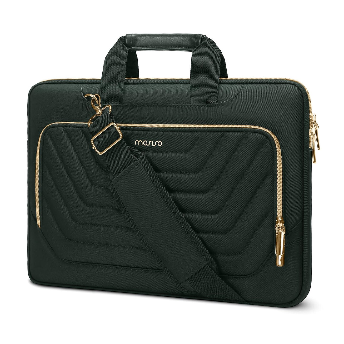 MOSISO Laptop Shoulder Bag, 15-15.6 inch Computer Bags Compatible with MacBook Pro 16 inch/Air 15 inch, HP Dell Asus, Laptop Messenge Bag with Front Inverted Trapezoid Quilted Pocket, Emerald Green