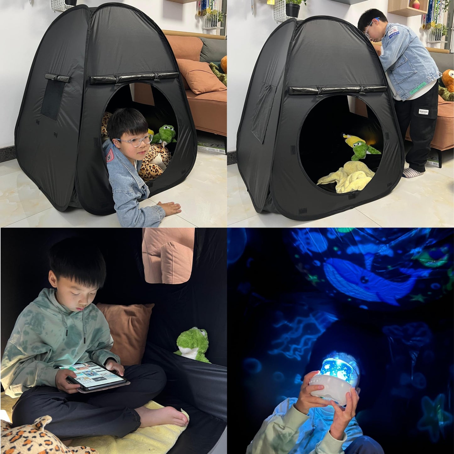 lukidoki Sensory Tent for Kids with Autism - Sensory Calm Corner Helps ADHD, SPD Children Relax, Reduce Anxiety - Portable Pop-up Blackout Hideout Play Tent Toys Add Windows