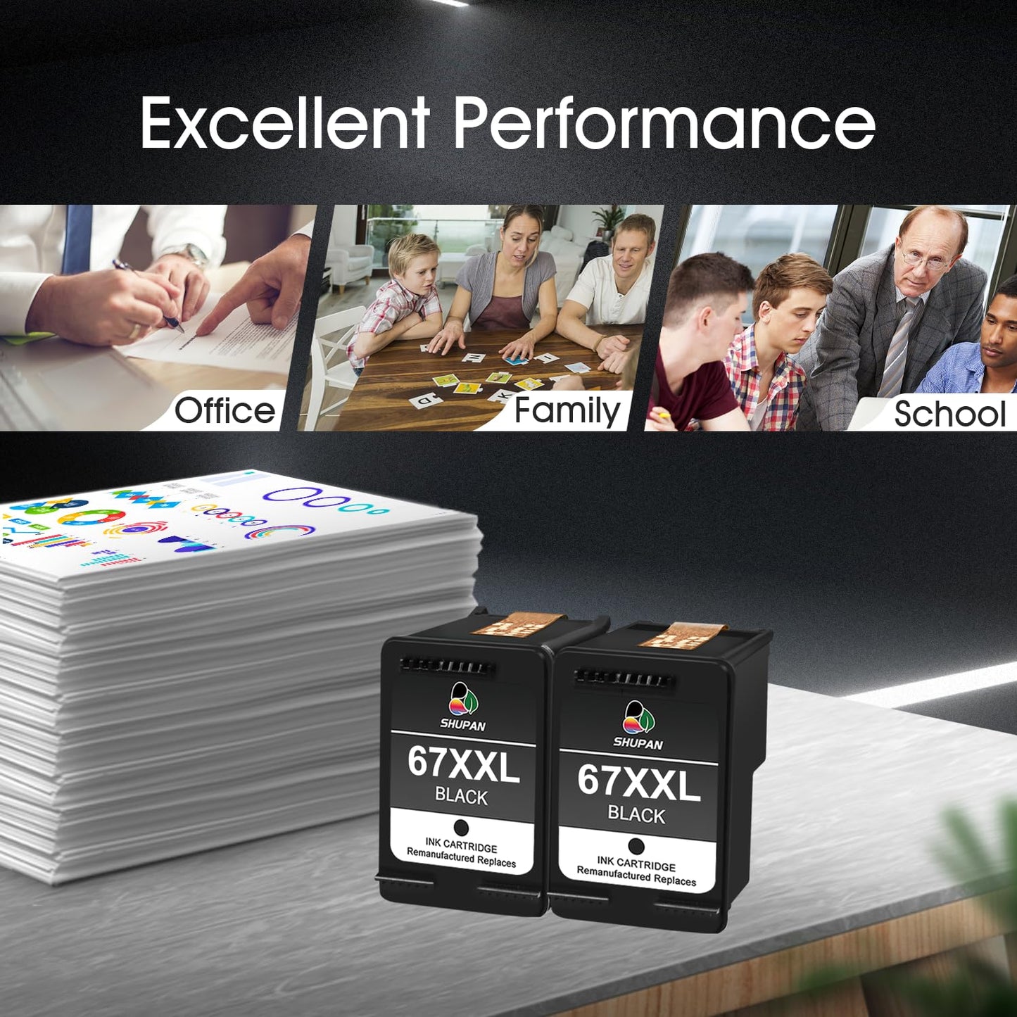 XXL 67 Black Ink Cartridges Remanufactured for HP 67XXL 67 Ink for DeskJet 2855e 2700 2700e 2710e DeskJet Plus 4122 4132 Envy Pro 6455 6458 Printer (2 Black)