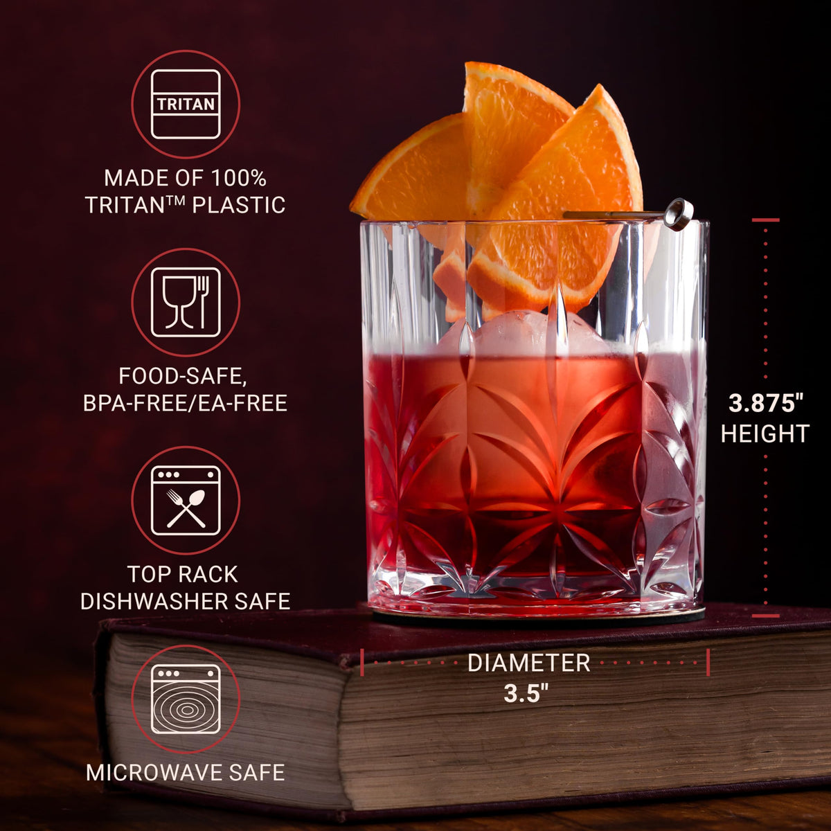 Bravario Plastic Drinking Glasses Set of 6, Unbreakable Whiskey Glass Cups Set, BPA-Free Tritan Glassware, Shatterproof Plastic Glasses, Water Glass, Dishwasher-Safe, 13 oz Highball Tumblers