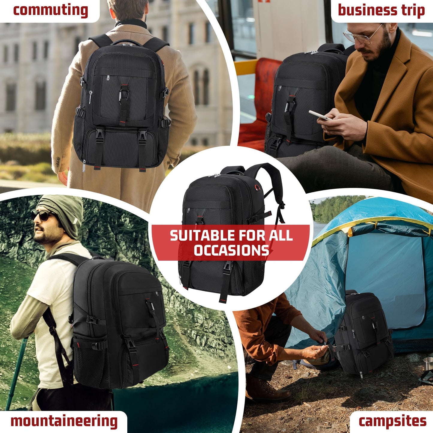 Travel Business Laptops Backpack, Expandable 70L Carry-On Luggage Backpacks for Men, with Shoes Compartment, Waterproof Outdoor Casual Daypack Gym Sports Bags College School Computer Backpack, Upgrade