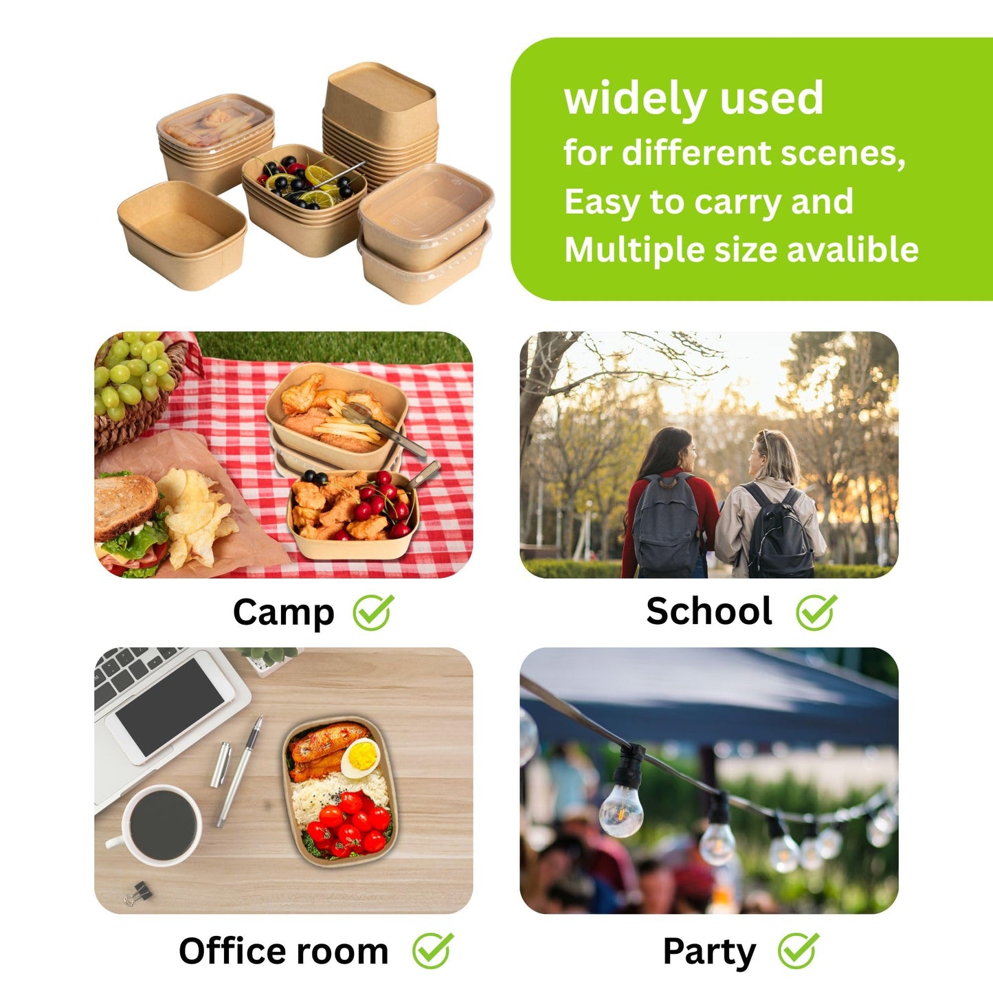 1000ml Disposable Paper Bowls, 50sets Kraft Paper Bowls w/Lids, 33oz Non-Spill Meal Prep Food Container, Great for Restaurant Salad Noodle Hot Cold Takeout