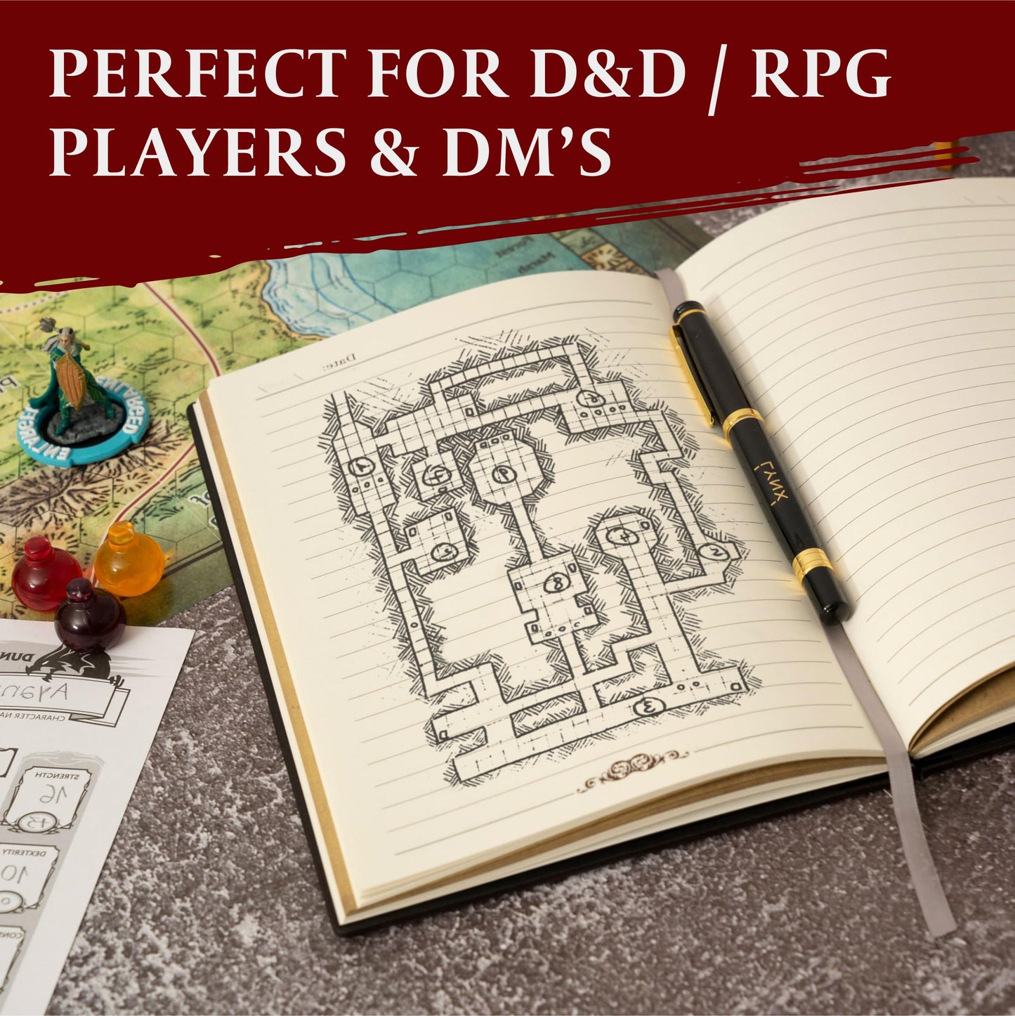 DND Notebook / Journal, Unique 200 Page Book with 3D Bronze Dragon Embossed Faux Leather Cover with Pen- Ideal for Dungeons & Dragons / D&D. Great RPG Accessories Nerdy Fantasy Gift for DM's & Players, Men or Women.