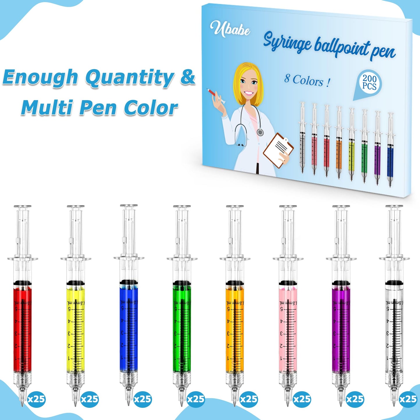 200 PCS Nurse Week Gifts Bulk, Unique Injection Pens for Nurses, Retractable Black Ink Nurse Pens, Funny Syringe Pens, Nursing Appreciation Gifts for Pharmacy Technician Student Party Favor
