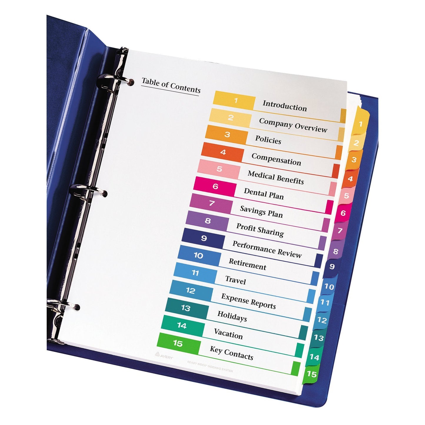 AVERY Ready Index Table of Content Dividers for Laser and Inkjet Printers, 15 tabs, Multi-Colour, 6 Sets, (11197)