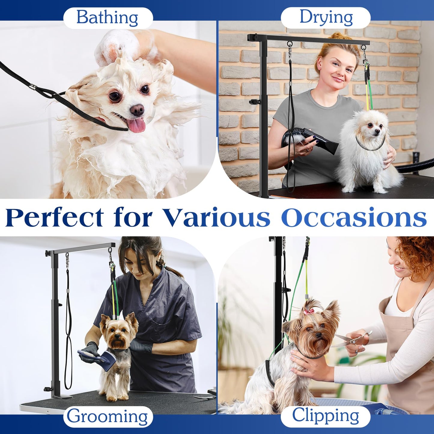 Pawaboo Dog Grooming Table Arm With Clamp, 35" Stand and Free Two No Sit Haunch Holder With Loop, Foldable for Small Medium Pet, Groomer Partner
