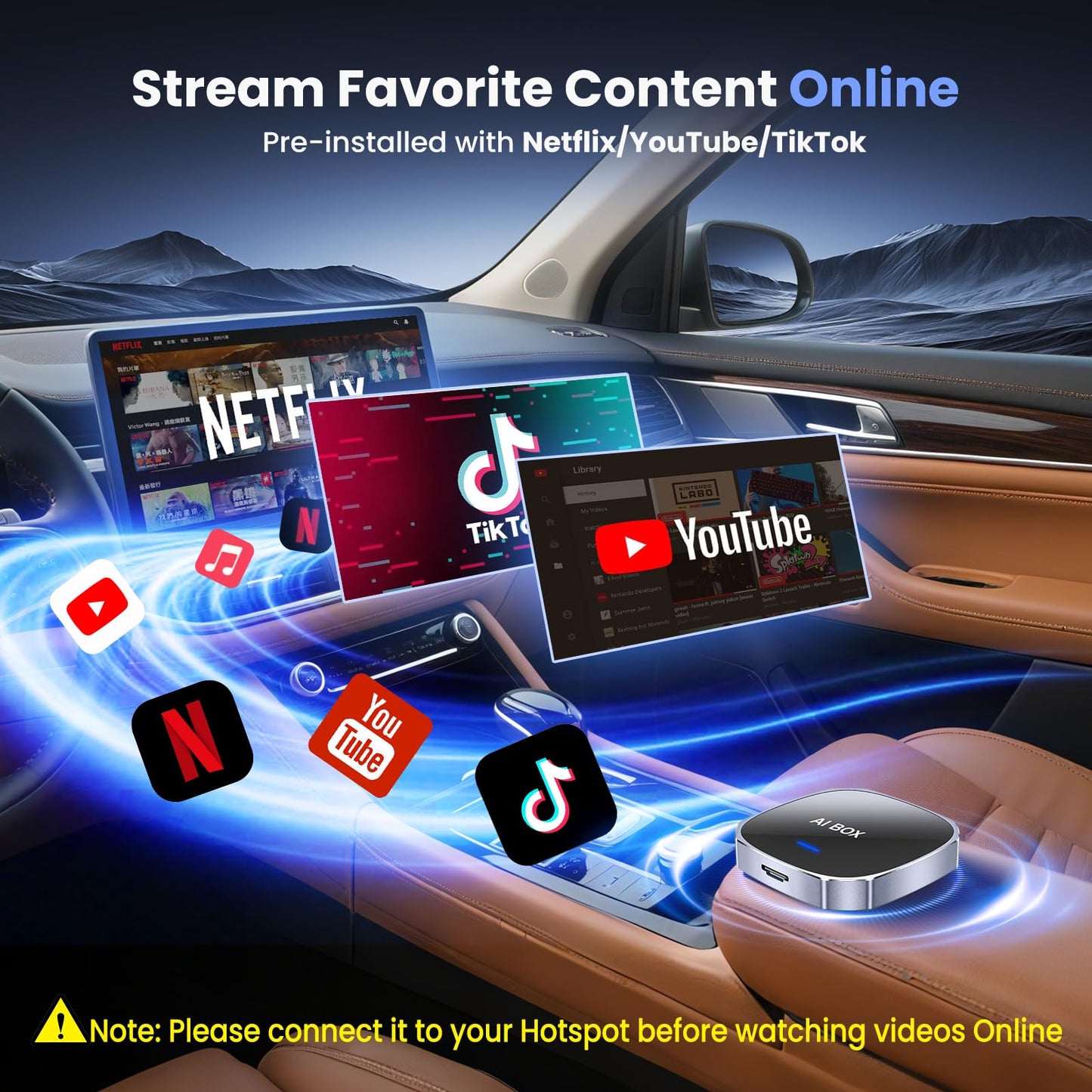 2-in-1 Wireless Apple CarPlay&Android Auto Adapter 2025, Magic AI Box Streaming Dongle Support Netflix/YouTube, Plug&Play, Car Play Wireless Adapter, Only Fit for Cars with Wired CarPlay/Android Auto