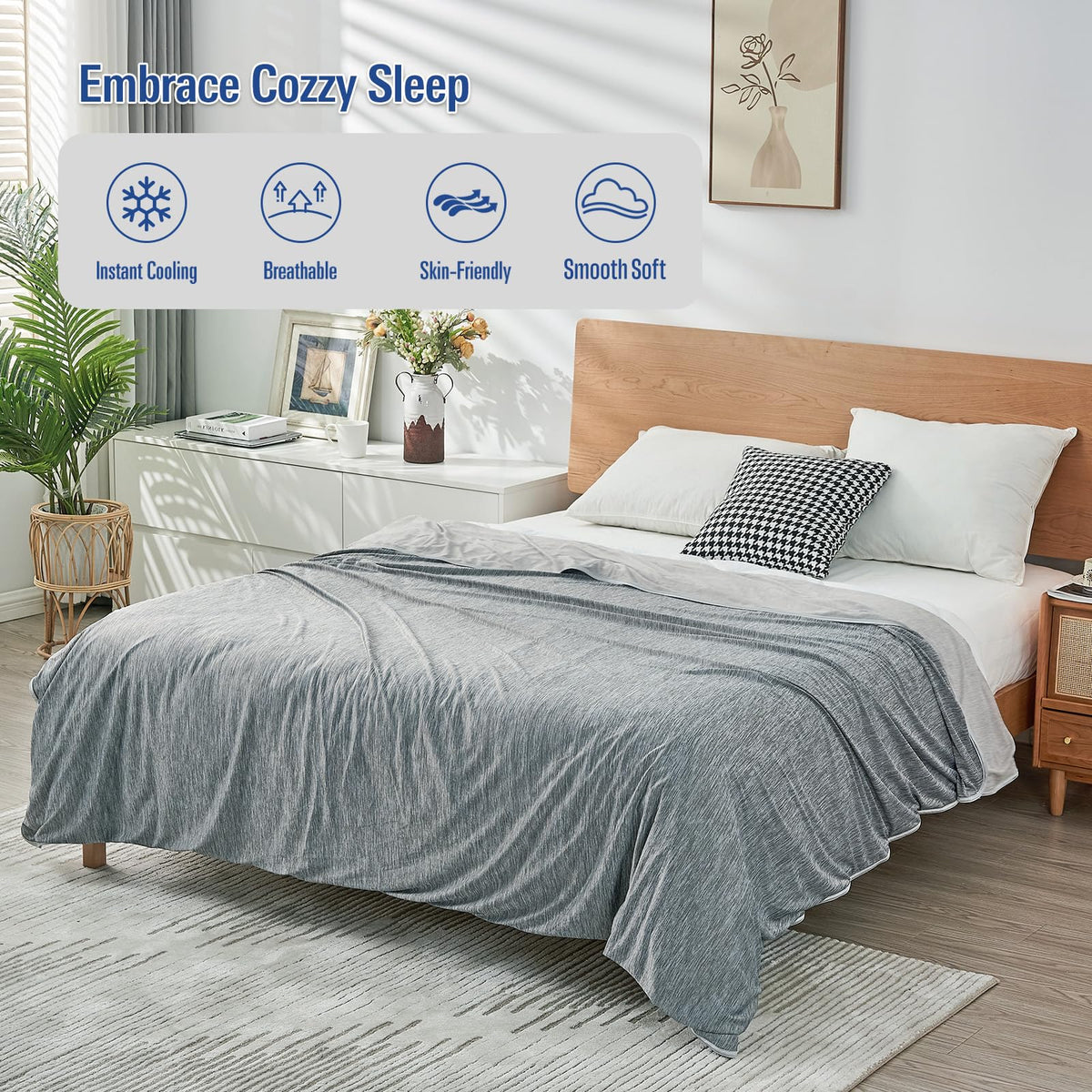 Cooling Blanket Queen Size, Lightweight & Breathable Summer Blanket for Hot Sleepers & Night Sweats, Double-Sided Cool-to-Touch Design, Smooth Cooling Blanket for Bed, 79" x 86"