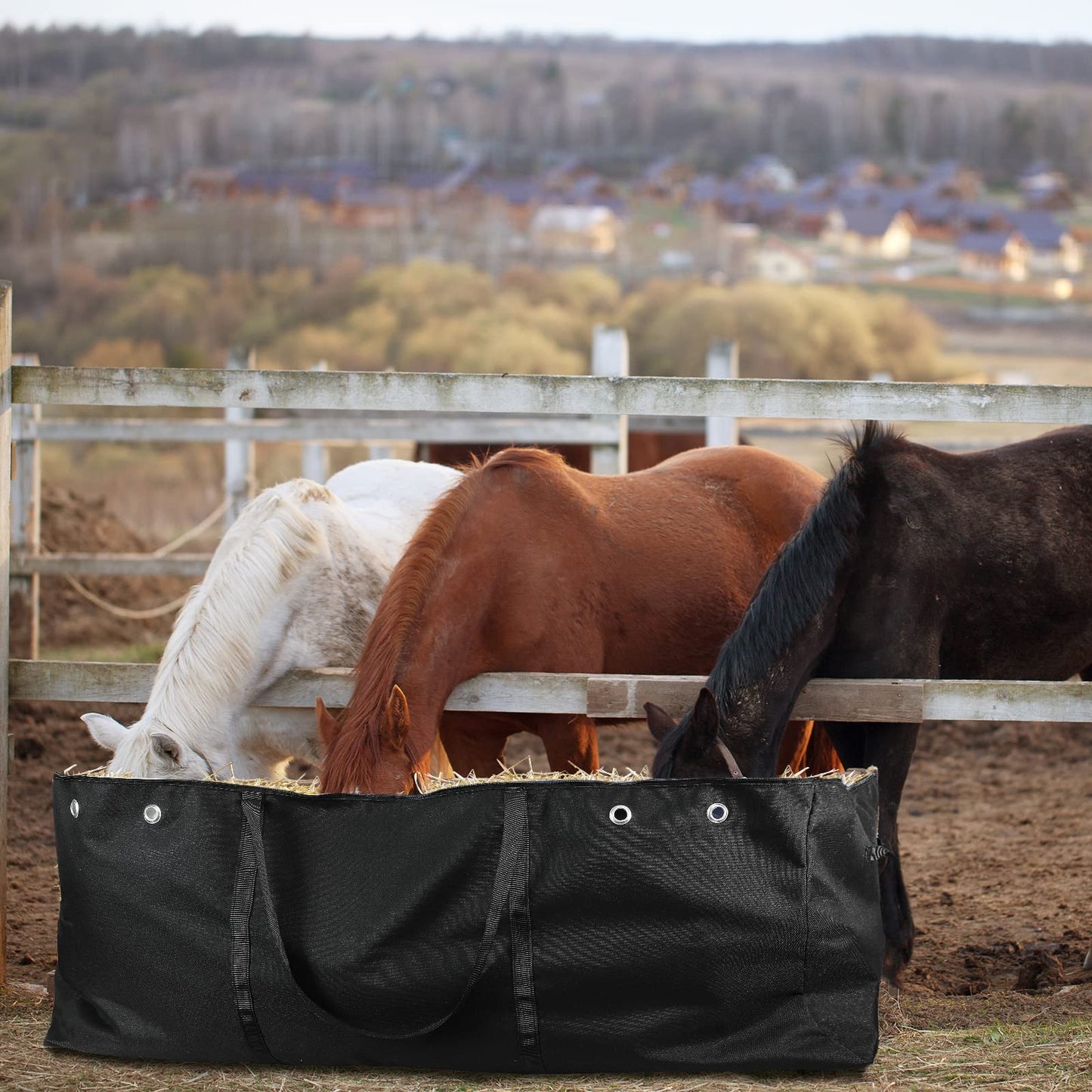 Tudomro Hay Bale Storage Bag-600D Extra Large Horse Hay Bag Black Heavy Duty for Horse Goats Storage Container Feeding Supplies for Feed Trailer, 44.4" x 22.8" x 18.7''