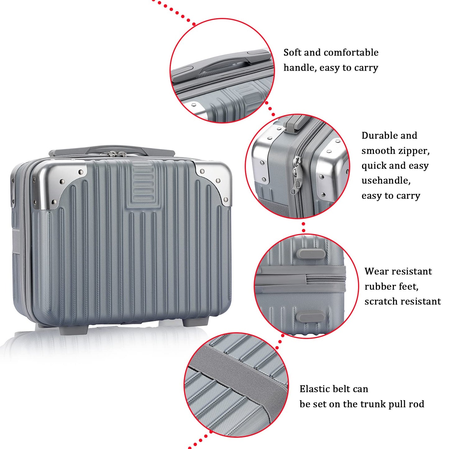 BSTKEY Portable Hard Shell Cosmetic Travel Case, Small Travel Hand Luggage with Elastic Band, Mini ABS Carrying Makeup Case Suitcase, Silver, Fashion