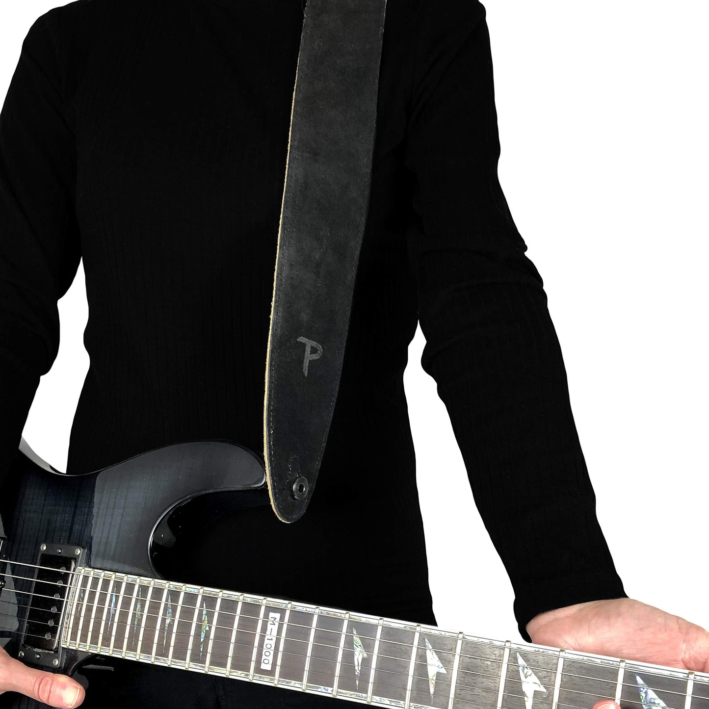 Perri’s Leathers Ltd. - Guitar Strap - Suede - Black - Adjustable - For Acoustic/Bass/Electric Guitar - Made in Canada (BBS-202)