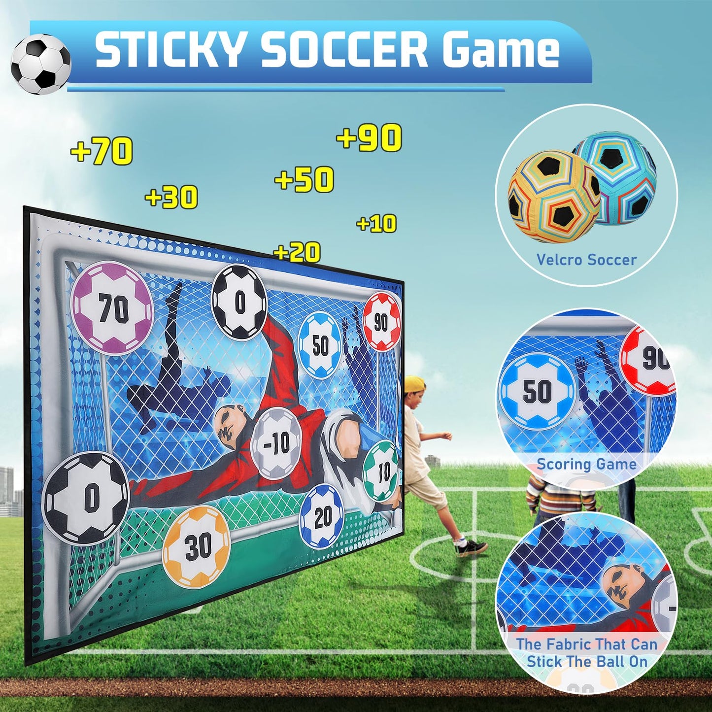 VATOS Soccer Ball Game Set for Kids, Indoor Outdoor Backyard Toss Soccer Goal Game with Velcro Balls, Toddlers Gift for 3 4 5 6 7 8 Year Old Boy Toys