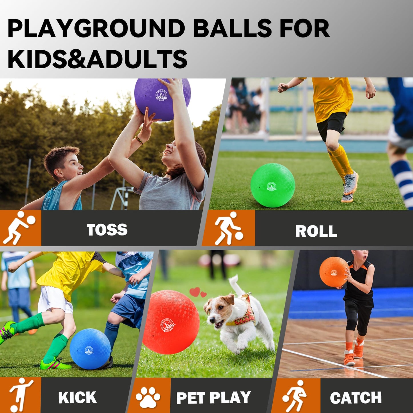 10 Inch Kickball Playground Balls 6 Pack,Playground Balls for Kids&Adults,Dodgeballs,Handballs,for School,Outdoor&Indoor Games,with Hand Pump and Storage Bag,Boys and Girls Gift with Gift Box