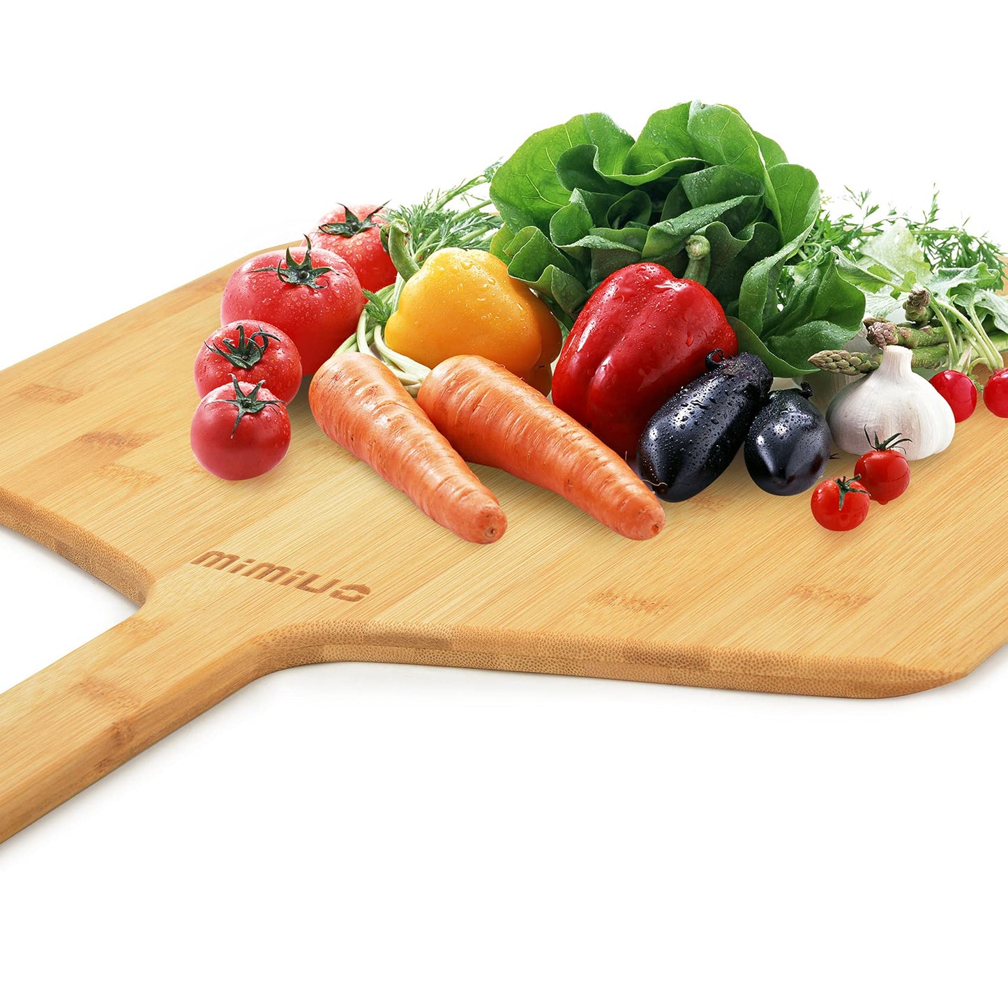 Mimiuo Natural Bamboo Pizza Peel - 12 Inch Wooden Pizza Spatula for Baking Homemade Pizza Bread and Cutting Fruit Vegs