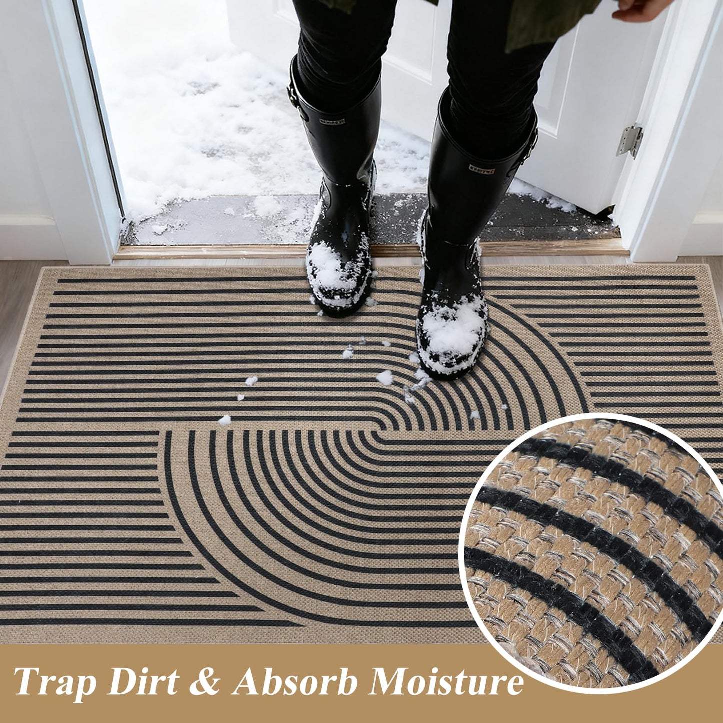Homcomoda Indoor Doormat 36"x59" Geometric Easy Jute Front Back Door Mat Small Rugs for Entrance Dirt Trapper Absorbent Entryway Mat Non-Slip Washable Floor Mats for Entryway Farmhouse,Brown