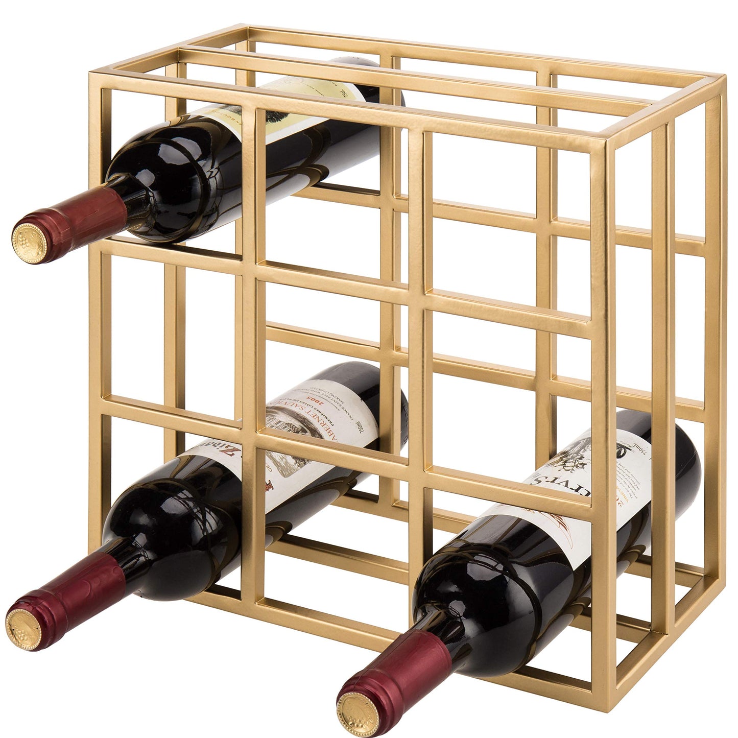 MyGif Gold Wine Rack for 9 Bottles, Modern Tabletop Freestanding Wine Holder, Horizontal Storage for Kitchen, Bar & Dining Room, Rustic Industrial Decor