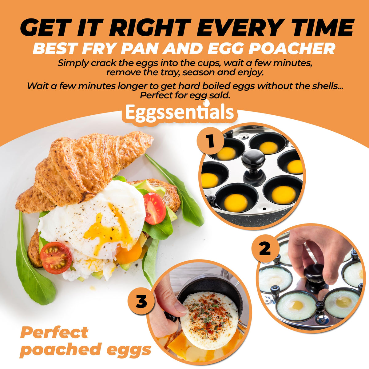 Egg Poacher Pan & Poached Egg Maker, Granite Egg Poacher with 6 Cups - Egg Pan - 10 Inch Frying Pan Nonstick Omelette Pan