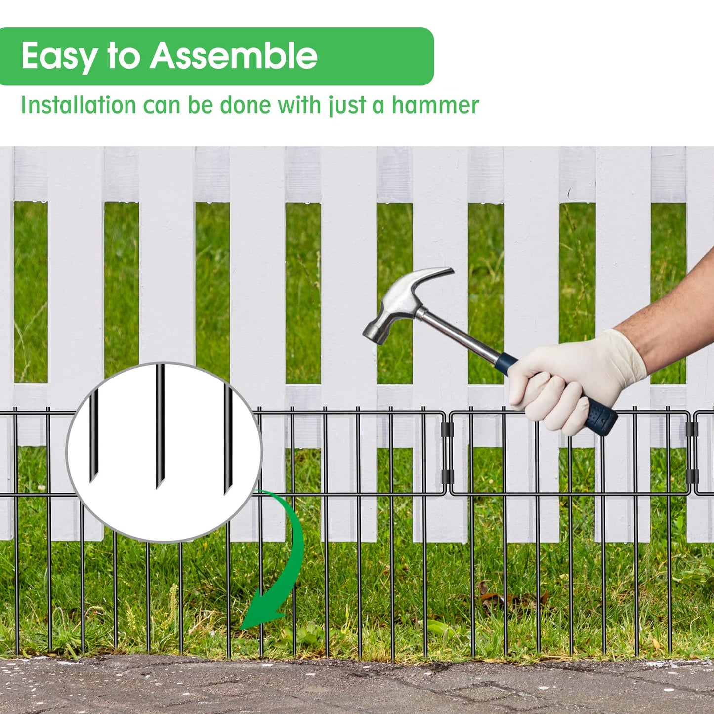 10 Pack Animal Barrier Fence, Total 16.7 Inch(H) X 10.8 Ft(L) Decorative Garden Fence, Rustproof Metal Barrier Bottom Fence, Dog Rabbits Ground Stakes Border Fence for Garden, Yard.