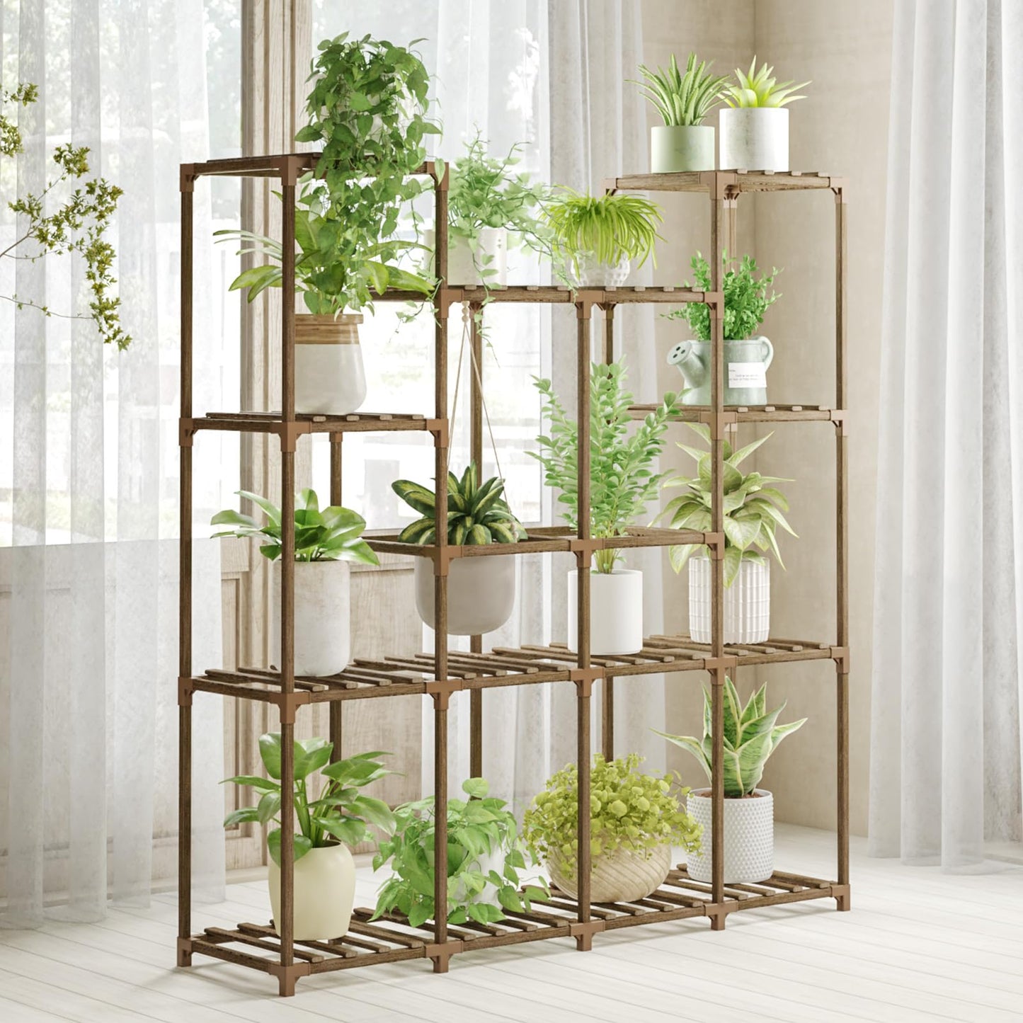 Bamworld Plant Stand Indoor Plant Shelf Tall Outdoor Rack for Garden Balcony Patio Window Living Room 08B